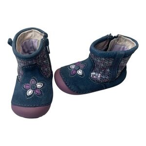 Stride Rite Purple Blue Sequin Leather Suede Baby Girl Walking Boots Size 4